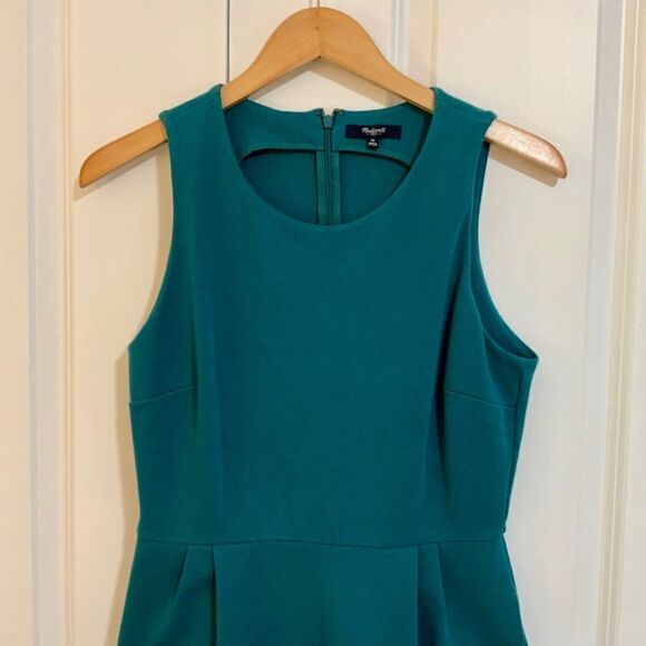 Madewell Teal Blue Verse Fit and Flare Stretch Sleeveless Sheath Dress Medium - Picture 4 of 10